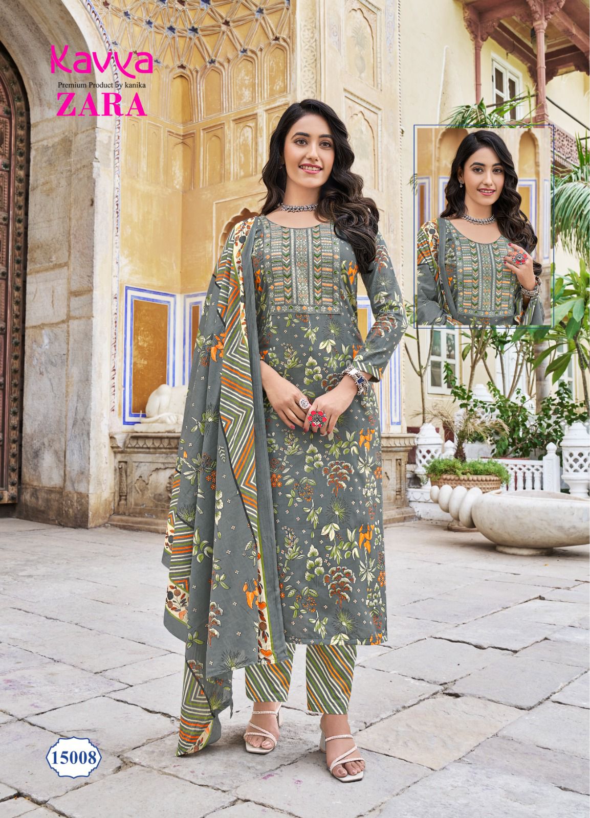Zara Vol 15 By Kavya Cambric Cotton Embroidery Kurti With Bottom Dupatta Wholesale Online